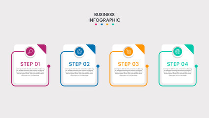 Obraz premium Business infographic template. 4-Step timeline journey. Process diagram, 4 options on white background, Info graph elements vector illustration.