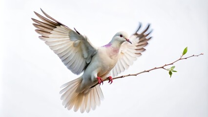 White Dove with Spread Wings Perched on a Branch