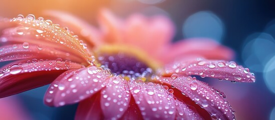 Fototapeta premium Dew drops on a pink flower petal.