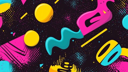 Neon Waves and Squiggles in Retro Style