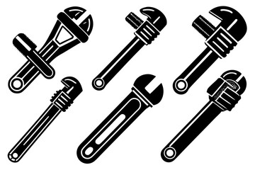 6 different styles of Pipe Wrench vector
