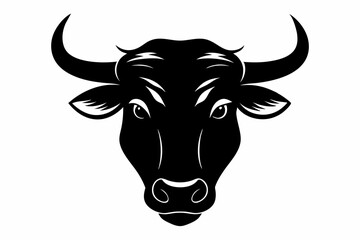 Bull head silhouette vector illustration and isolated on white background. Portrait of a horned bull, icon, logo. Cow head silhouette icon illustration
 