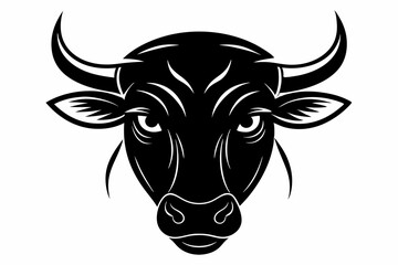 Bull head silhouette vector illustration and isolated on white background. Portrait of a horned bull, icon, logo. Cow head silhouette icon illustration
 