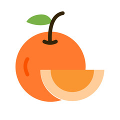 Flat Design Orange Fruit Illustration &ndash; Whole Orange with Slice Vector Icon