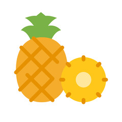 Flat Design Pineapple Illustration &ndash; Whole Pineapple with Slice Vector Icon