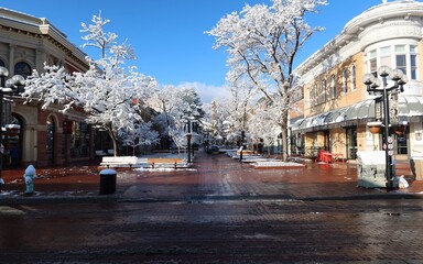 Downtown Boulder after spring snow, Colorado