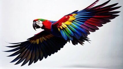 Fototapeta premium Colorful Scarlet Macaw Parrot In Flight With Spread Wings