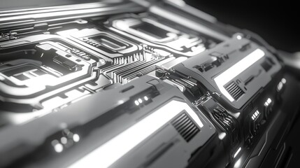 Futuristic Technology: A Close-Up of Sleek, High-Tech Circuitry