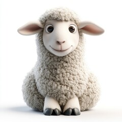 A cute, cartoonish sheep with a friendly smile, sitting in a light background.