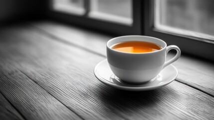 Obraz premium A serene cup of tea on a wooden surface, inviting relaxation and contemplation.