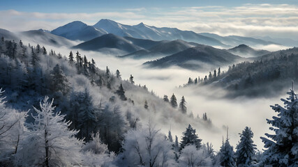 Forest covered with mist