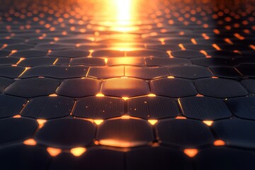 Obraz premium Abstract hexagonal grid glowing orange. Ideal for tech, energy, or futuristic designs.