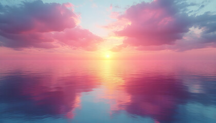 Obraz premium Pink Sunset Ocean Reflection Peaceful Seascape Background Wallpaper.