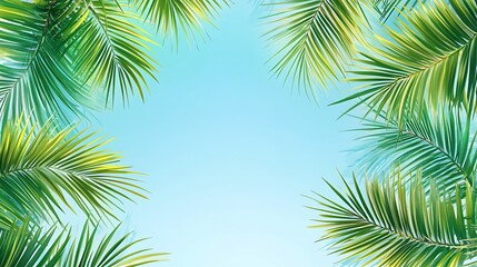 Fototapeta premium Lush Green Palm Fronds Frame Azure Sky