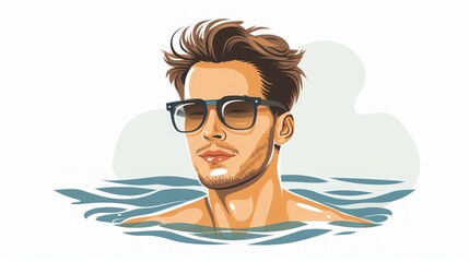 Young man with sunglasses in water.