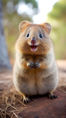 Obraz premium Shy But Joyous - A Blushing Quokka in its Natural Habitat Expressing Pure Happiness