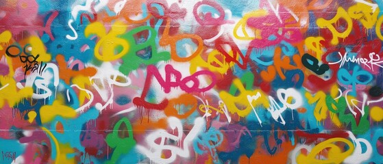 Vibrant colors come alive in this street art mural, expressing the artists creativity through a mix of text and graffiti. Full Frame, 