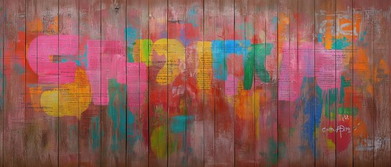 Vibrant colors come alive in this street art mural, expressing the artists creativity through a mix of text and graffiti. Full Frame, 