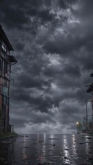 Heavy rain falling from the dark and cloudy sky, rainfall, dark sky