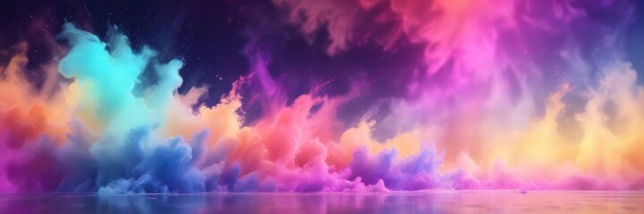 Iridescent holographic background with swirling colored mist and abstract shapes , abstract shapes, swirling mist, rainbow hues