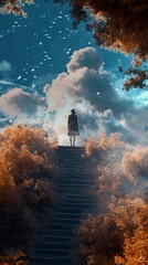 Woman on Stairway to Heaven: A Dreamlike Journey