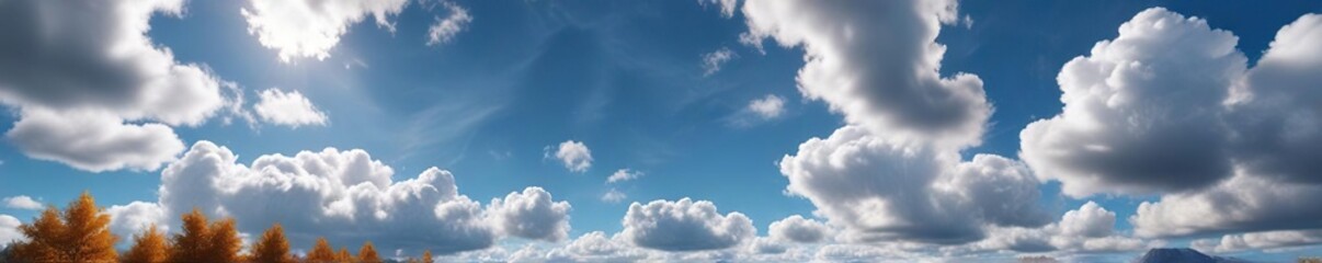 Obraz premium Light gray clouds scattered across a clear blue autumn sky, blue hues, light and fluffy clouds, serene landscape