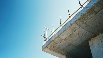 Concrete structure under construction against clear sky.