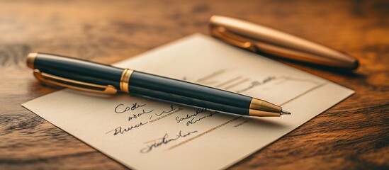 Elegant Pens and Handwritten Note on Wooden Surface