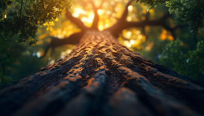 Majestic Oak Tree Trunk Sunlight Forest Nature Background Wallpaper.