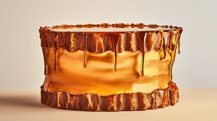 Shiny cake covered with caramel drip.