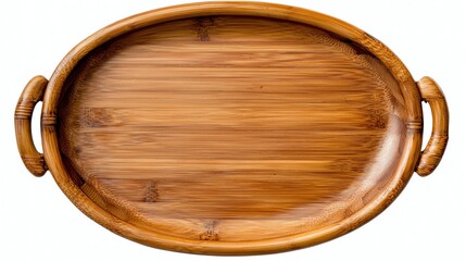 A smooth, oval bamboo serving tray with handles, ideal for entertaining or home decor.