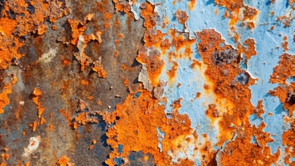 Close-up of Rusted Metal with Peeling Blue Paint
