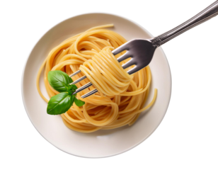A delicious plate of pasta with fresh basil, ready to be enjoyed.