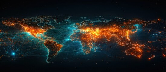 Obraz premium Global network connection, digital world map.