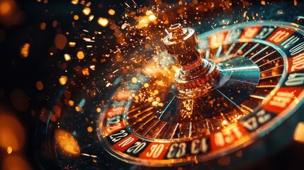 Close-Up of a Roulette Wheel with Sparkling Bokeh Effect Capturing the Excitement and Glamour of Casino Gaming in a Vibrant Atmosphere