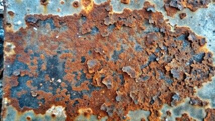 Close-up of Rusty Metal Surface with Patches of Blue and Brown