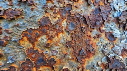 Close-up of Rusted Metal Surface with Flakes and Patches of Oxidized Metal