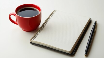 Modern Workspace Setup with Laptop, Coffee, and Notepad on Desk