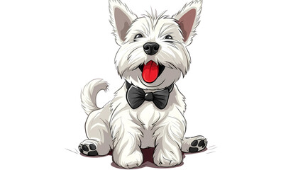 West Highland White Terrier in Bow Tie Cartoon