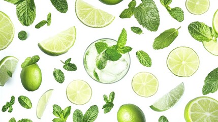 Refreshing Mojito Cocktail with Mint and Lime on White Background