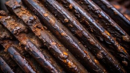 Close-Up of Rusted Metal Rods in a Diagonal Pattern