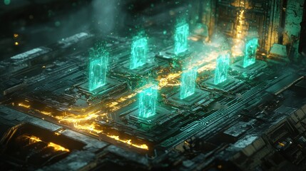 Cyberpunk Energy Core: Futuristic Digital Landscape
