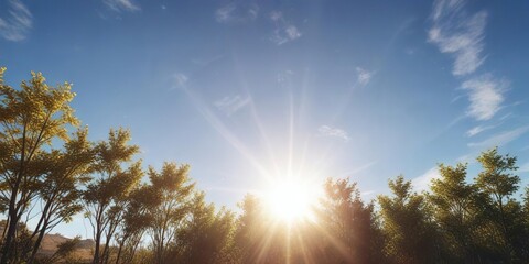 Obraz premium Sunny day with blue sky and sun flare background, sun flare, daytime, outdoor