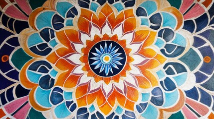 Intricate Mandala Design with Vibrant Colors and Symmetrical Patterns