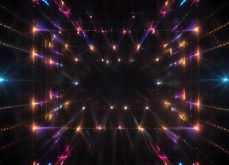 Naklejka premium Twinkling LED lights in a geometric pattern on a dark background, LED lights, festive lighting