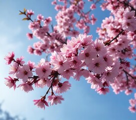 Obraz premium vibrant pink cherry blossoms against a blue sky, blue sky, cherry blossom, flowers
