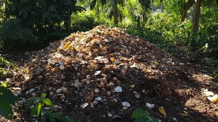 Obraz premium Large Compost Pile with Discarded Food Waste in Lush Greenery