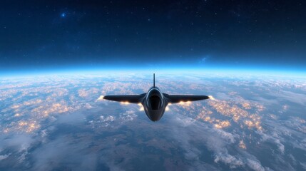 A sleek spacecraft glides above Earth, capturing the vastness of space and the delicate atmospheric layers surrounding the planet.