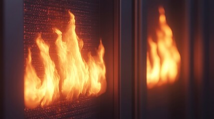 Fototapeta premium A warm, glowing fire within a modern fireplace, creating a cozy and inviting atmosphere.