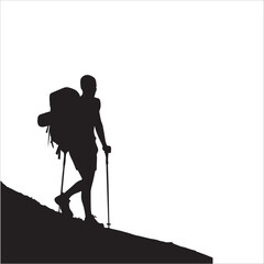 Hiking man Silhouettes. hiker with rucksacks and backpack silhouette.